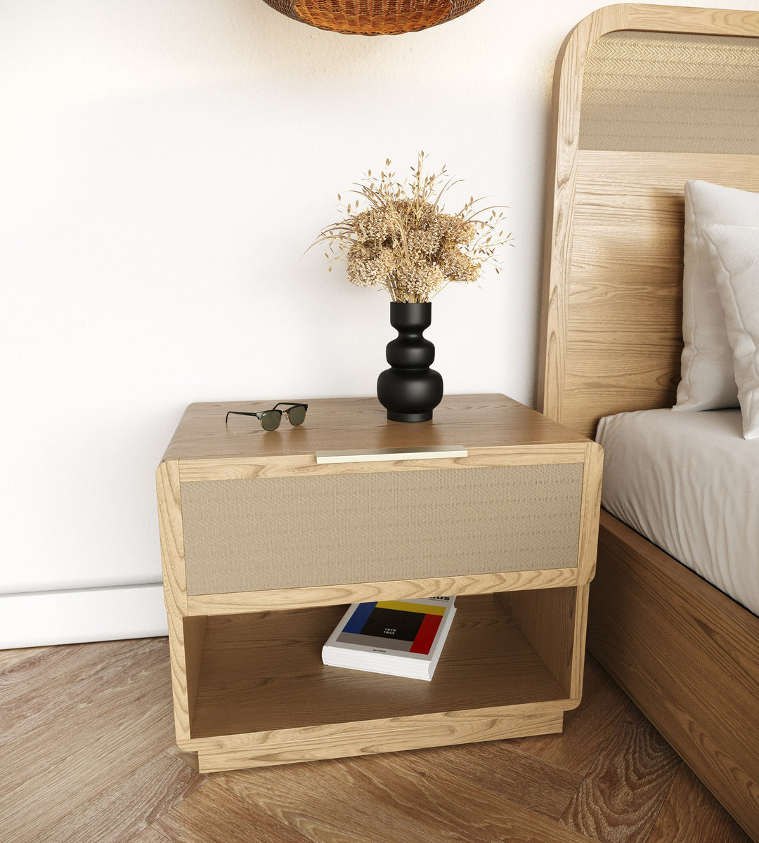 Gavin - Modern Natural Ash + Rattan 4-Piece Bedroom Set