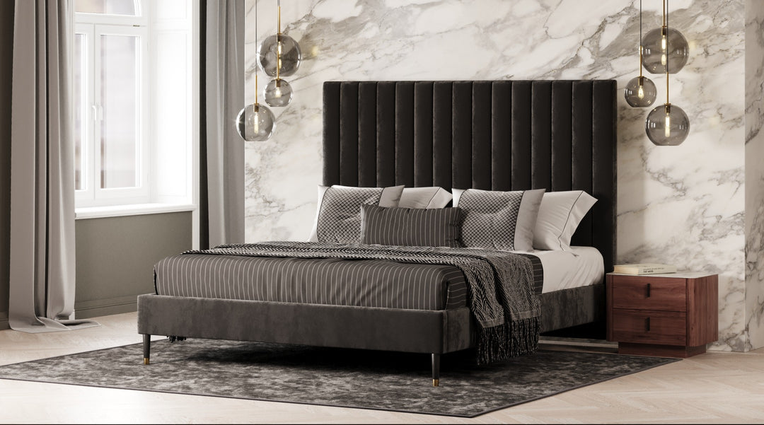 Eastern King Modrest Hemlock Modern Grey Velvet Bed