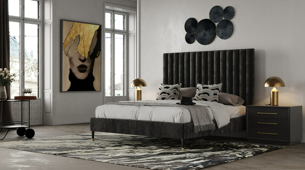 Hemlock - Modern Dark Grey Velvet Bed - View 5