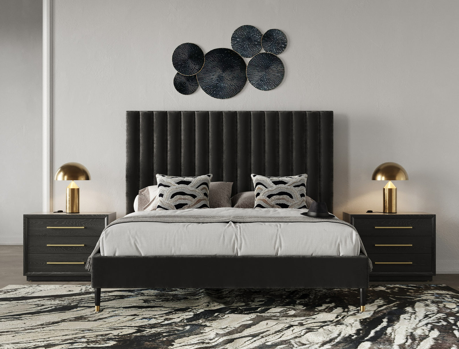 Hemlock - Modern Dark Grey Velvet Bed - View 4