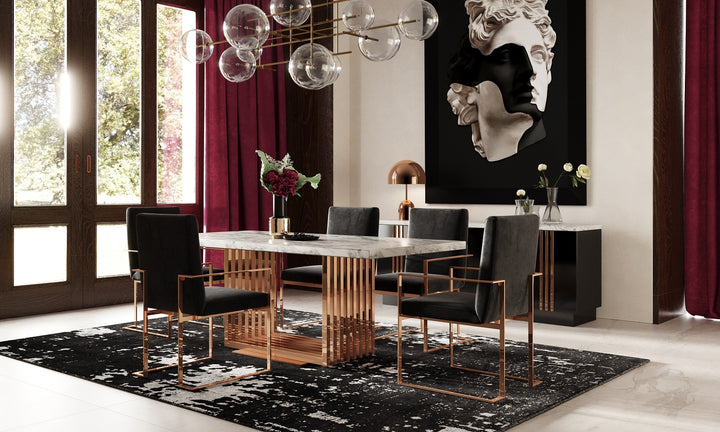 Kingsley Modern Marble &amp; Rosegold Dining Table