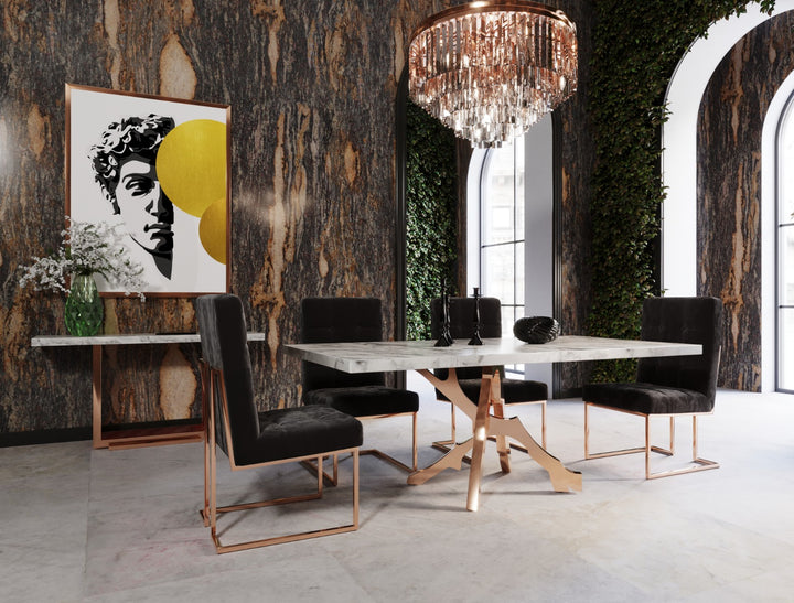 Legend - Modern White Marble &amp; Rosegold Dining Table
