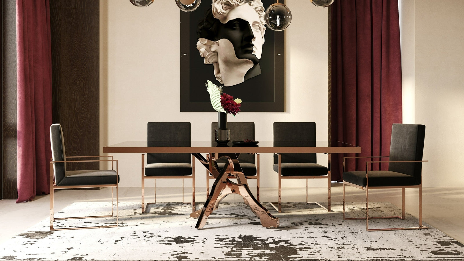 Trea - Modern Black Velvet  and  Rosegold Dining Chair