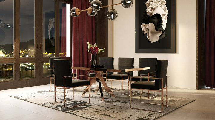 Legend - Modern Black Glass &amp; Rosegold Dining Table