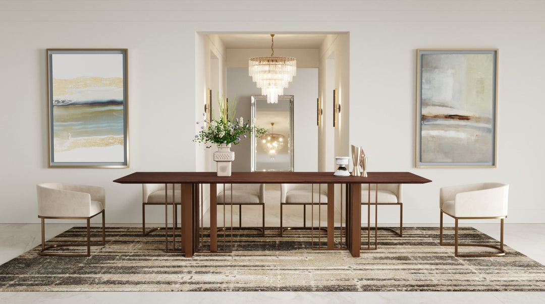 Livia - Modern Wenge  and  Gold Stainless Steel Dining Table
