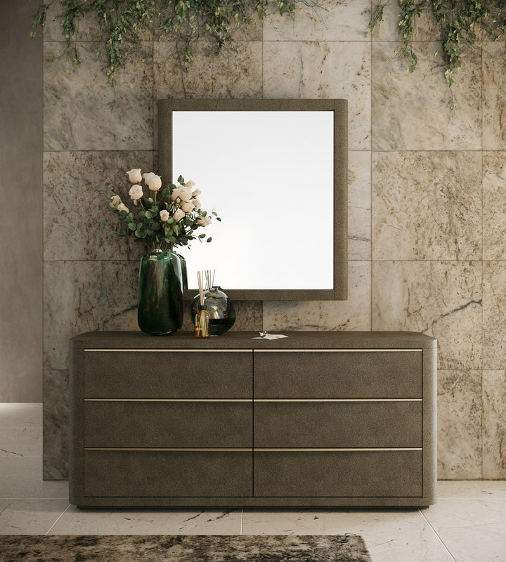 Lois - Modern Beige Shagreen + Brass Dresser