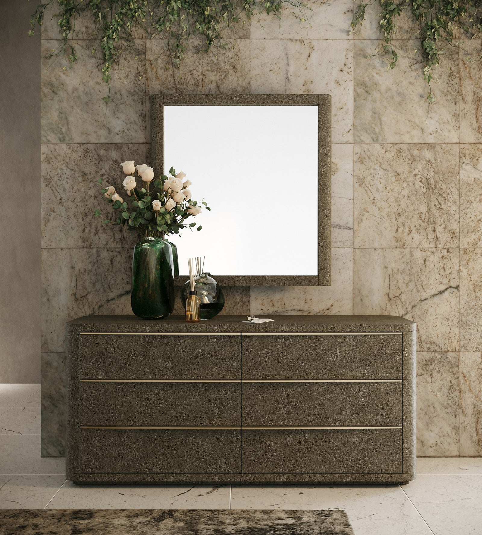 Lois - Modern Beige Shagreen  Brass Dresser