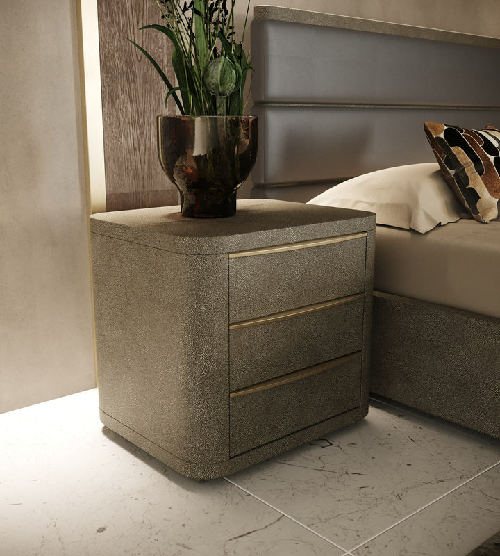 Lois  Modern Beige Shagreen + Brass Nightstand