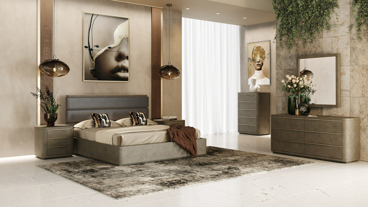 Lois - Modern Beige Shagreen + Brass Dresser