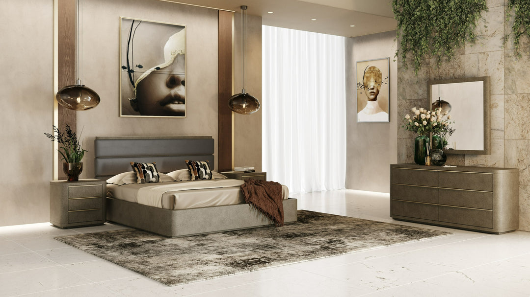 Lois  Modern Beige Shagreen + Brass Nightstand