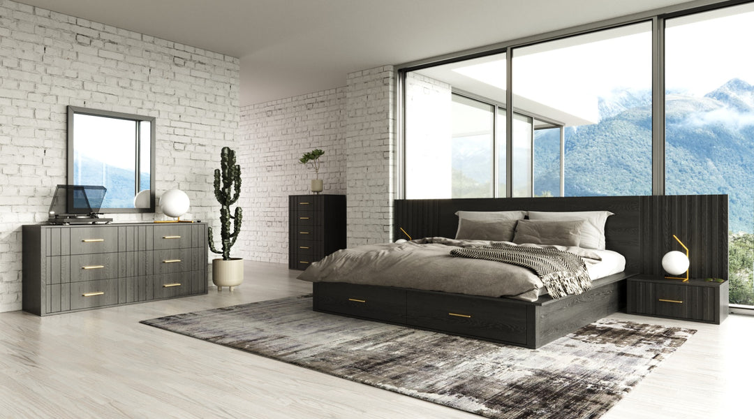 Manchester- Contemporary Platform Dark Grey Q Bed