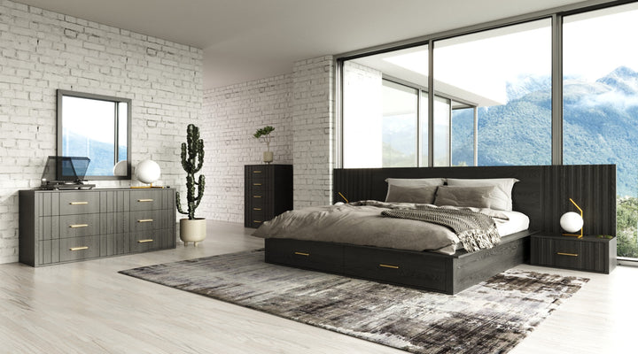 Manchester Contemporary Platform Dark Grey Bed with Drawers