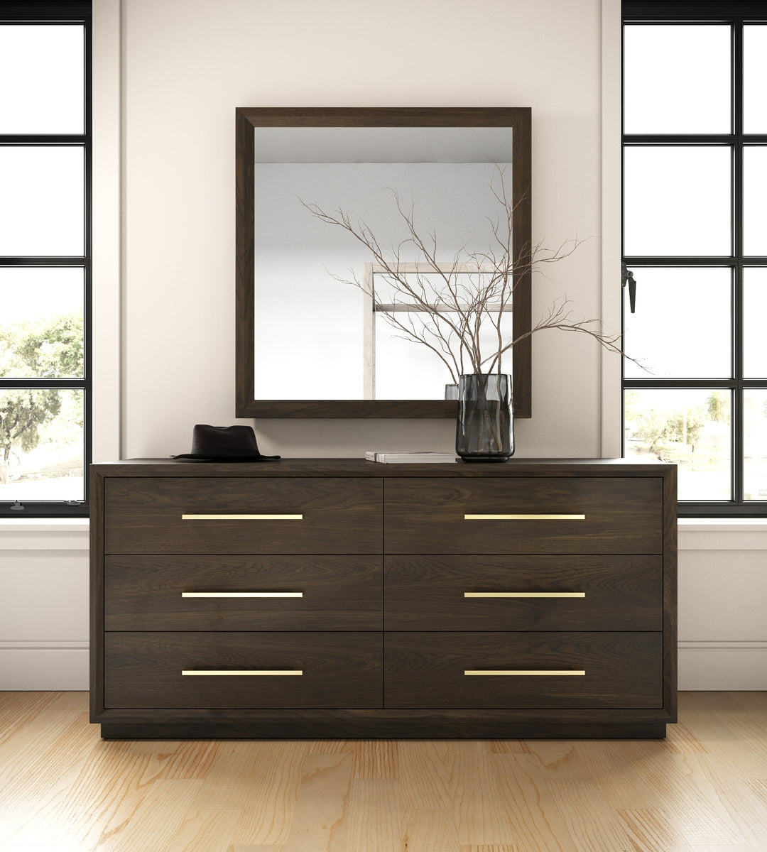 Manhattan - Contemporary Brown Oak and Gold Dresser