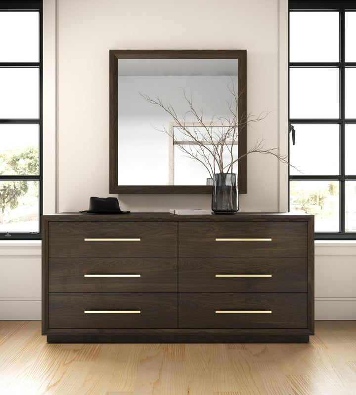 Manhattan  Contemporary Brown Oak and Gold Dresser