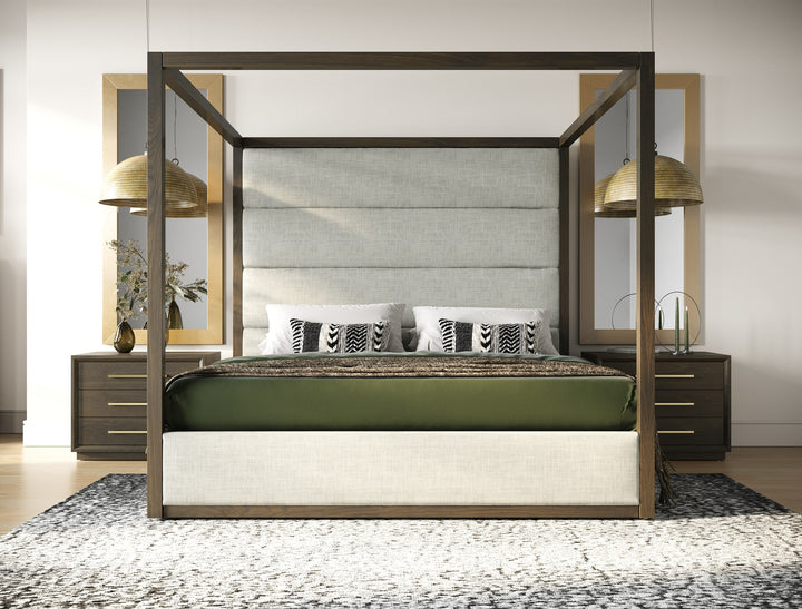 Manhattan - Contemporary Brown Oak and Gold Nightstand