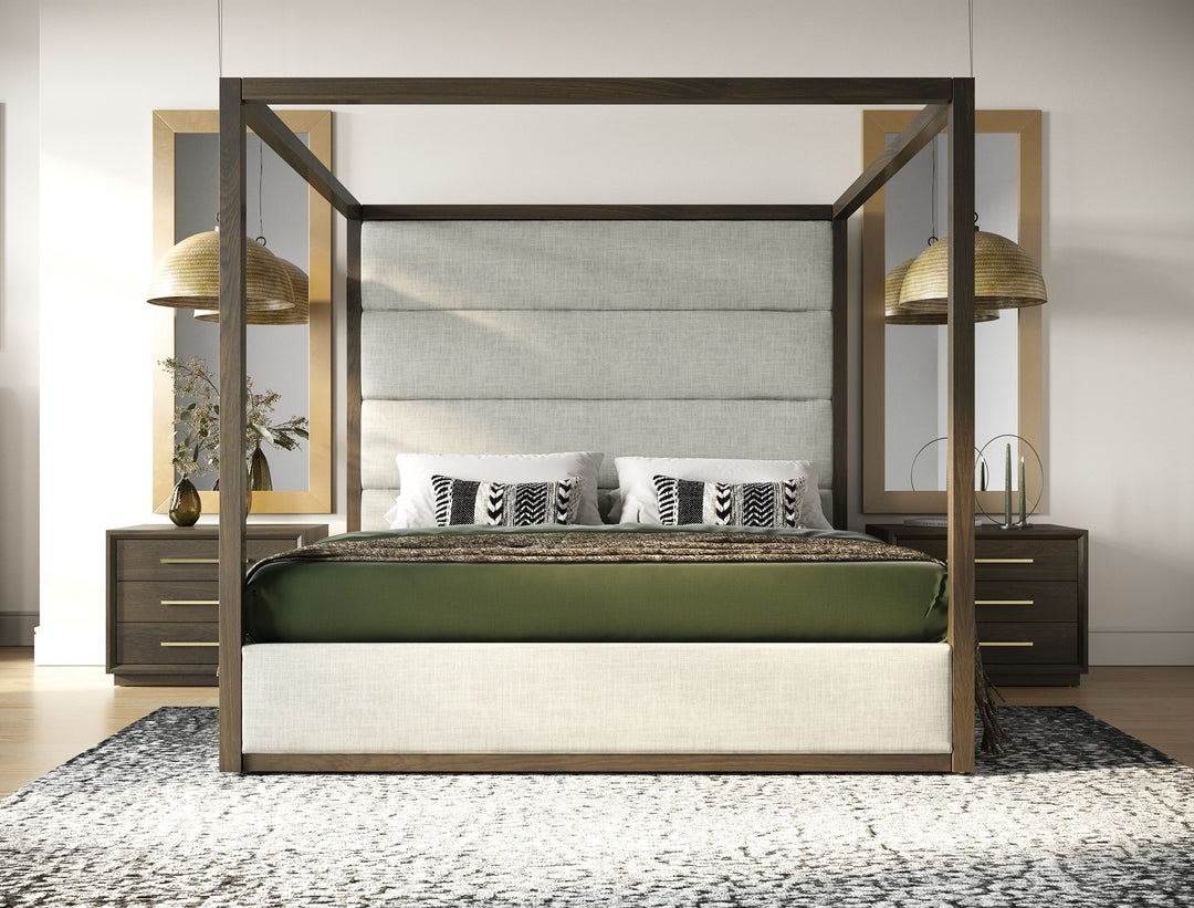 Manhattan - Contemporary Brown Oak and Gold Nightstand