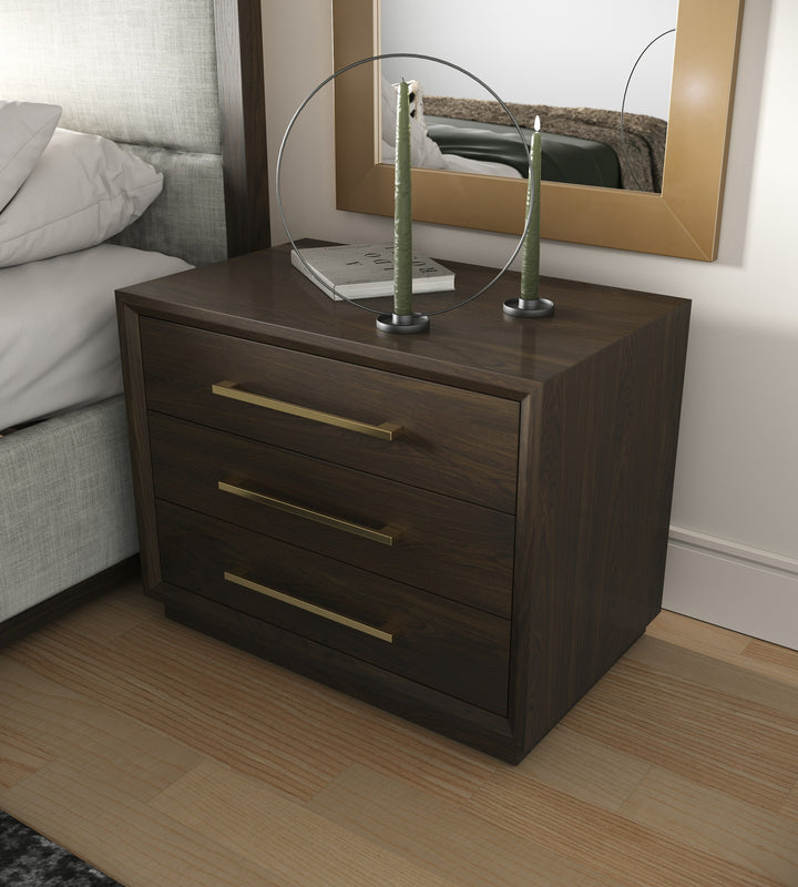 Manhattan  Contemporary Brown Oak and Gold Nightstand