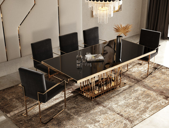 Marston Modern Black Glass &amp; Rosegold Dining Table