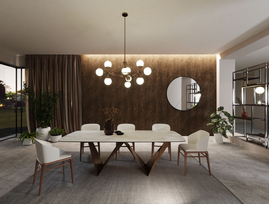 Melanie - Modern White Ceramic & Brushed Brown Dining Table