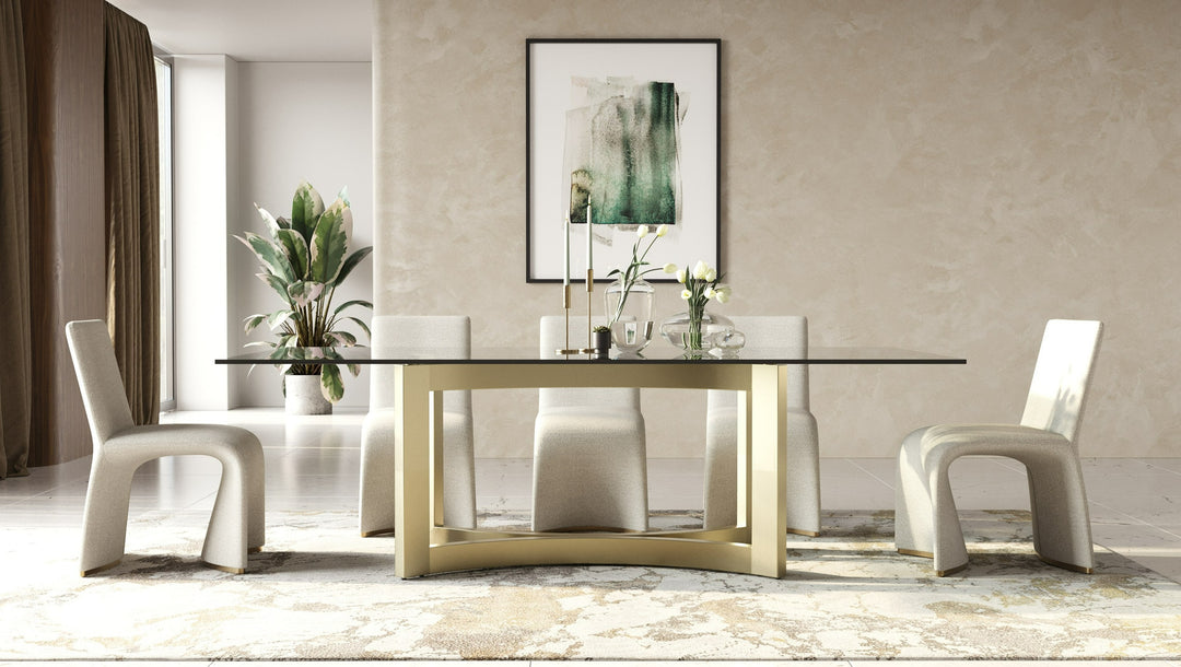 Mingus - Modern Glass + Brushed Brass Rectangualr Dining Table