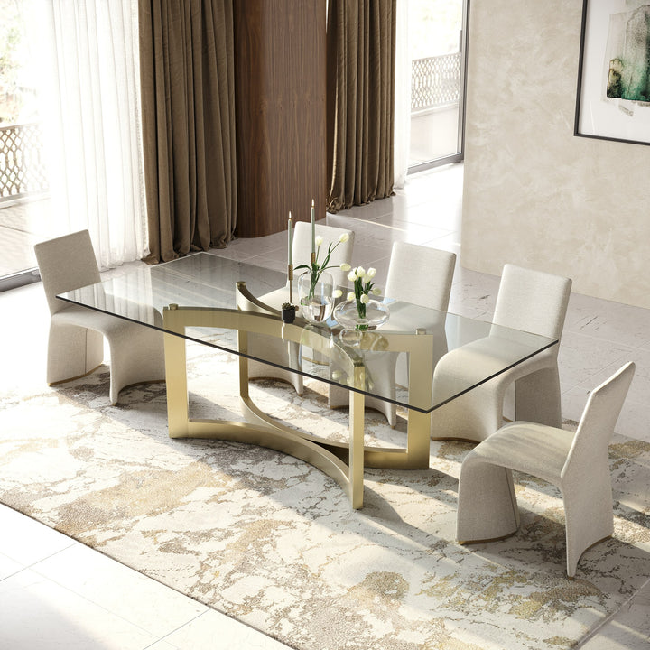 Mingus - Modern Glass  Brushed Brass Rectangualr Dining Table