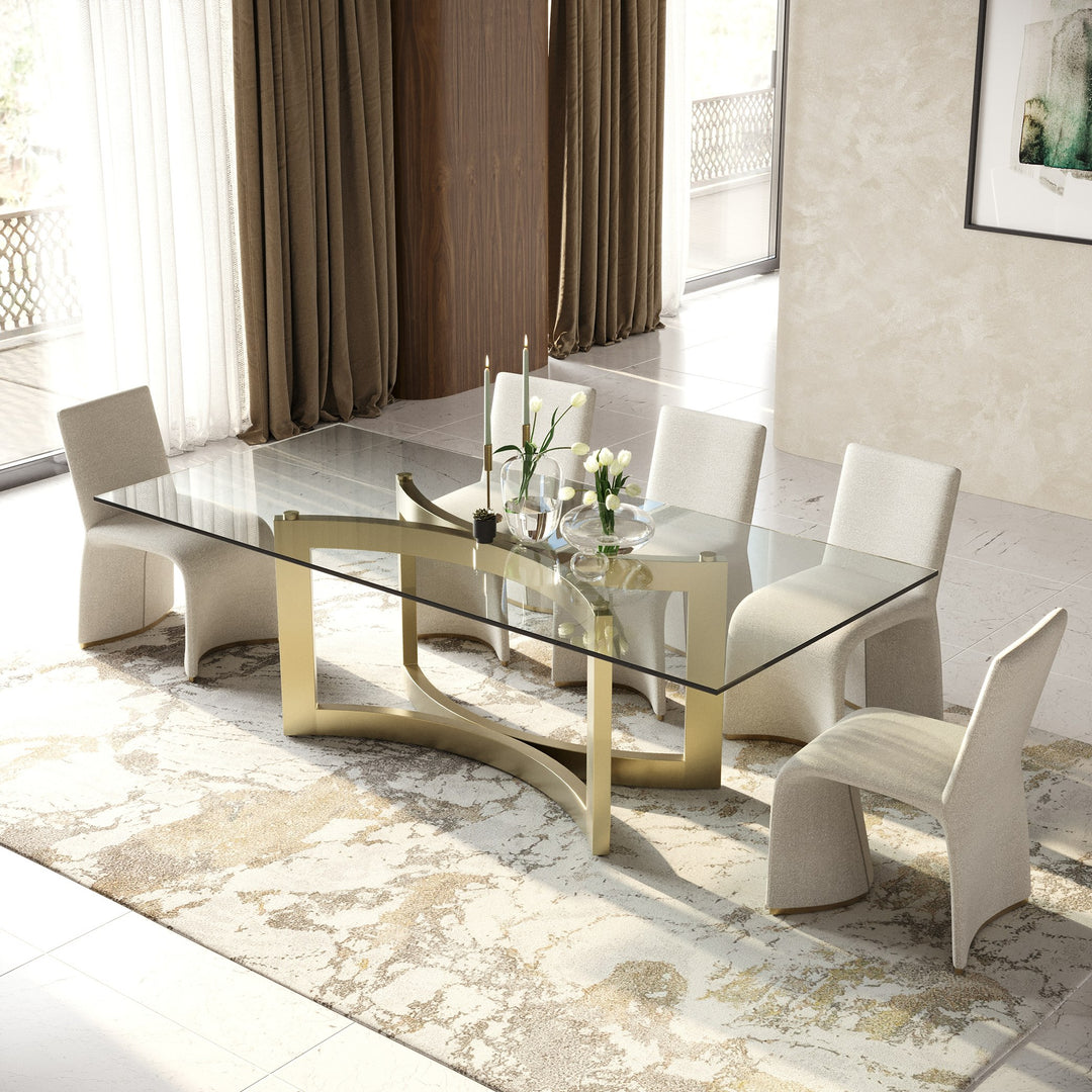 Mingus - Modern Glass + Brushed Brass Rectangualr Dining Table