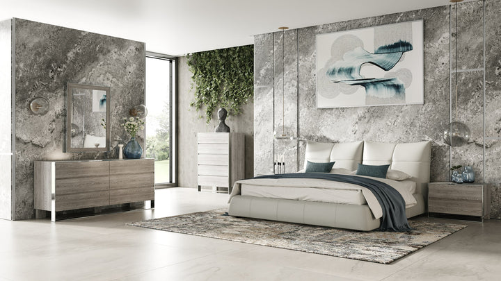 Patrick - Modern Light Grey Leather Bed