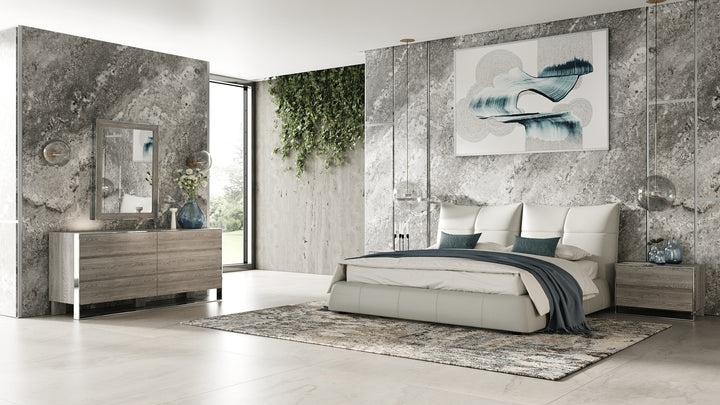 Patrick - Modern Light Grey Leather Bed