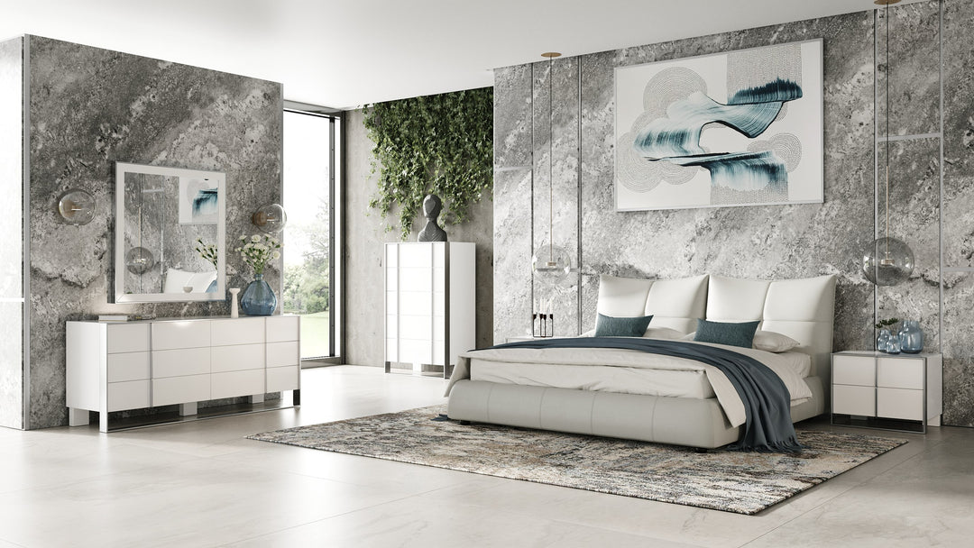 Patrick - Modern Light Grey Leather Bed