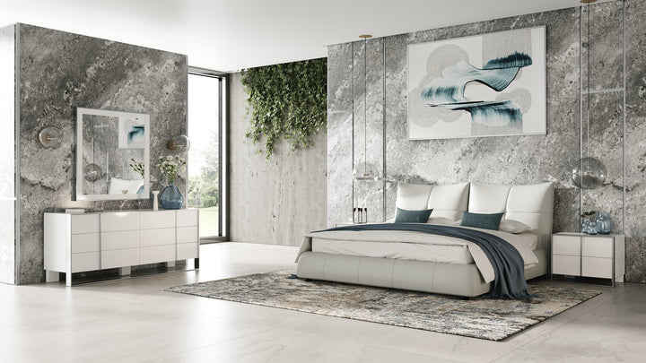 Patrick - Modern Light Grey Leather Bed