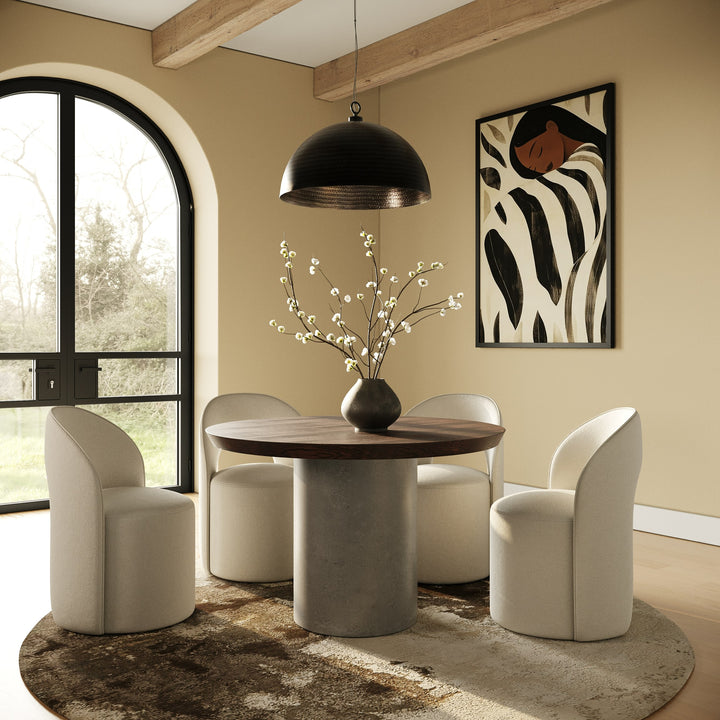 Renzo Modern Round Oak &amp; Concrete Dining Table
