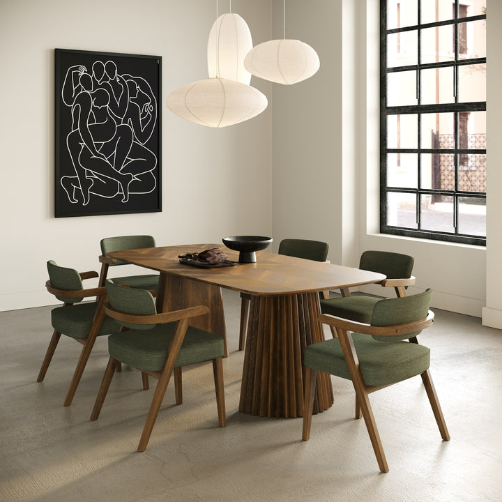 Sacks - Mid-Century Modern Green Fabric + Walnut Dining Chair