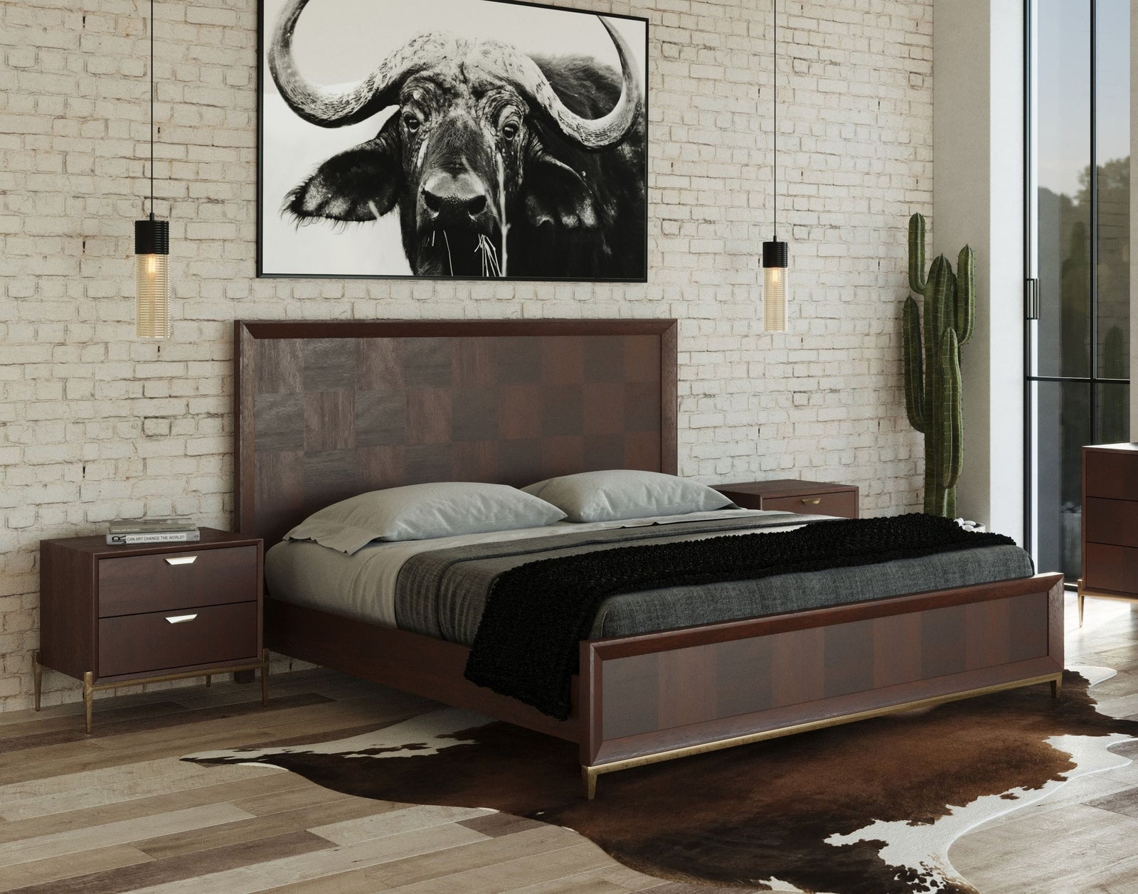 Shane - Modern Acacia & Brass Bed - View 8