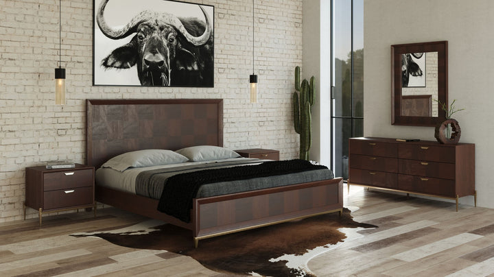 Shane - Modern Acacia &amp; Brass Bed
