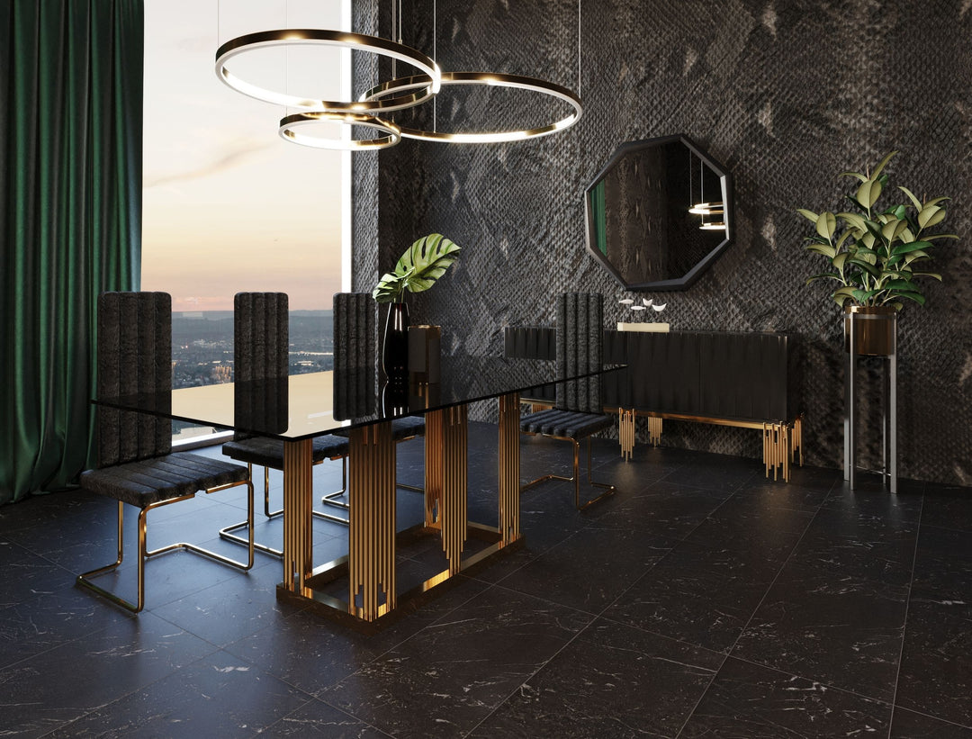 Token Modern Smoked Grey Glass & Rosegold Dining Table