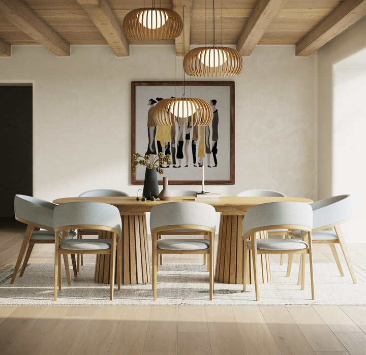 Truman - Mid-Century Modern Natural Oak Extendable Dining Table  8 Chairs Set