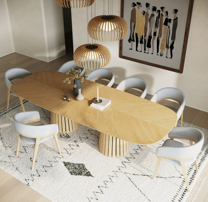 Truman - Mid-Century Modern Natural Oak Extendable Dining Table + 10 Chairs Set