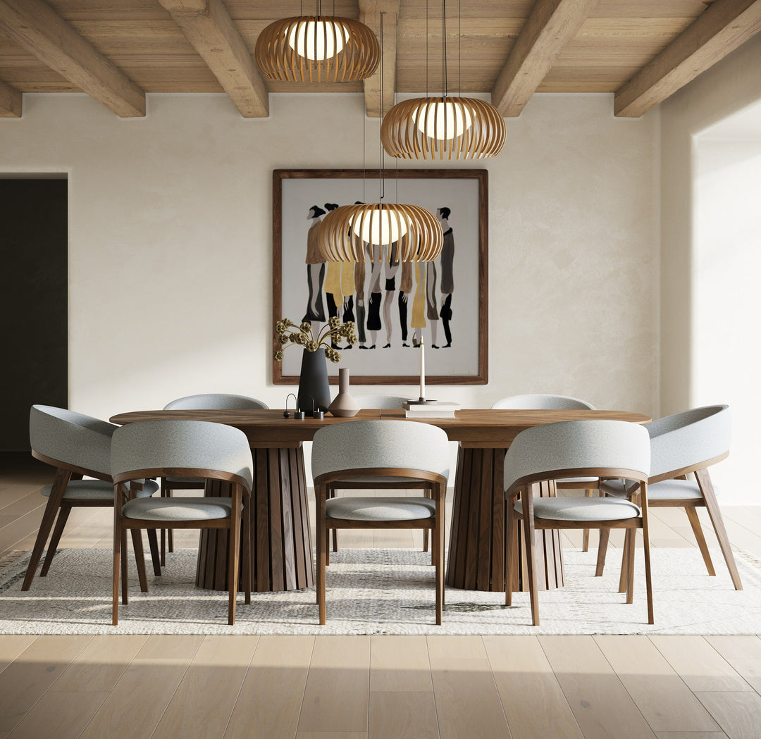 Truman - Mid-Century Modern Walnut Extendable Dining Table + 8 Chairs Set