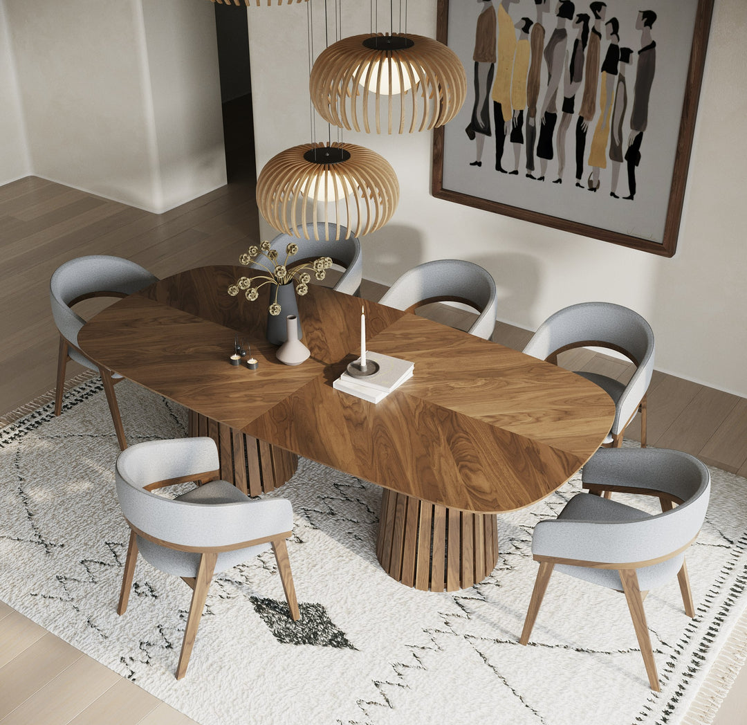 Truman - Mid-Century Modern Walnut Extendable Dining Table + 8 Chairs Set