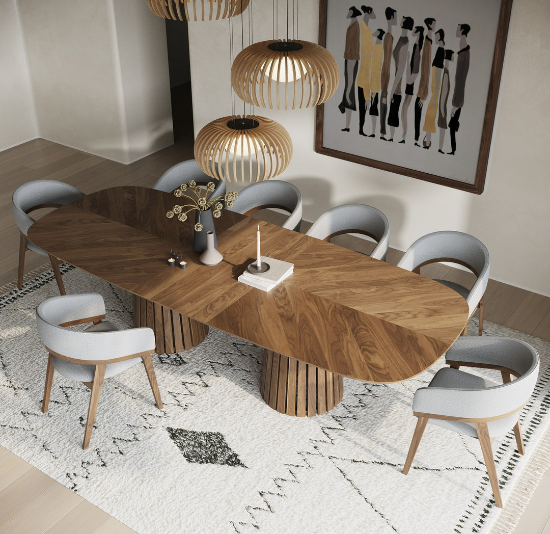 Truman - Mid-Century Modern Walnut Extendable Dining Table + 8 Chairs Set