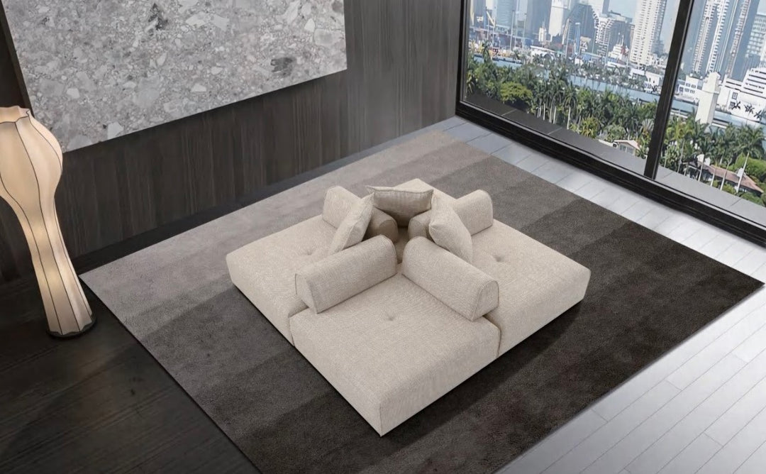 Mondo - Modern Modular Beige Fabric Armless Seat