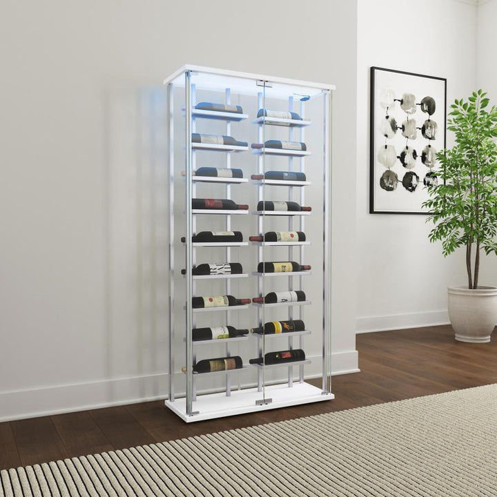 Montara - Tempered Glass Wine Storage LED Curio Cabinet - Chrome Curio Cabinet modern furniture Contempo Furniture