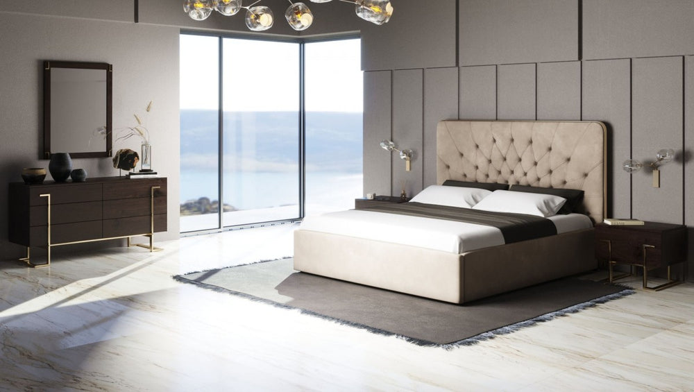 Moontide - Glam Beige Velvet and Brushed Brass Bed - View 5