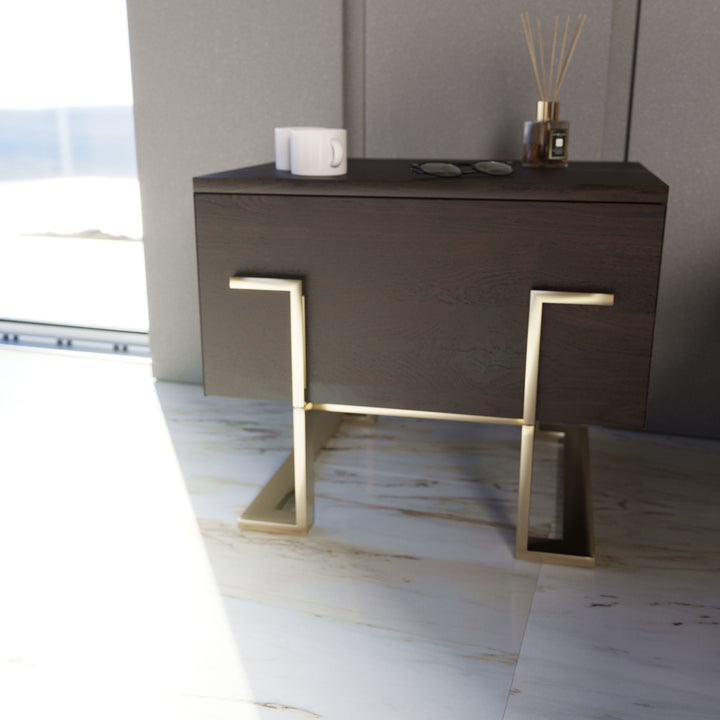 Moontide Modern Smoked Ash &amp; Gold Nightstand