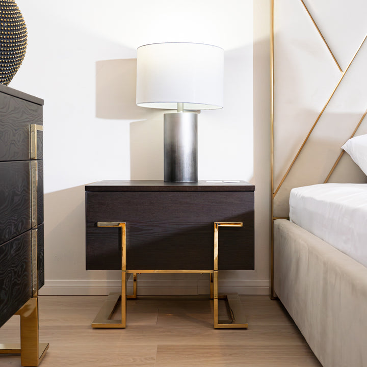 Moontide Modern Smoked Ash &amp; Gold Nightstand