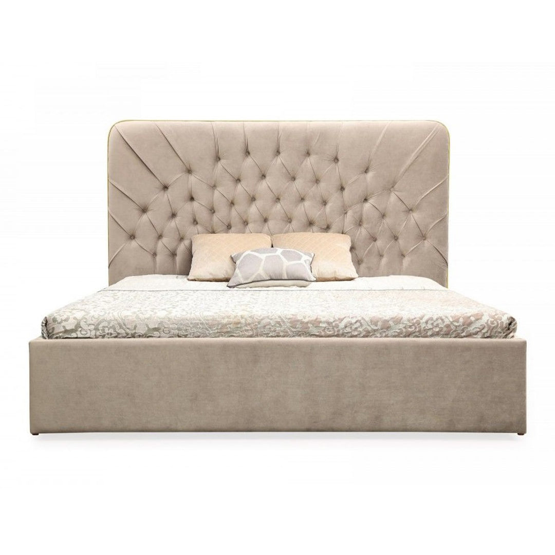 Moontide - Glam Beige Velvet and Brushed Brass Bed