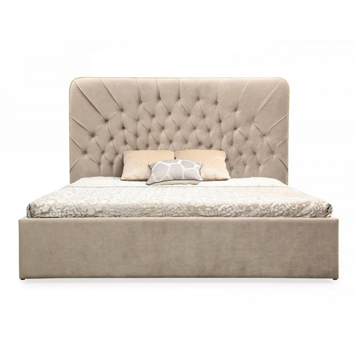 Moontide - Glam Beige Velvet and Brushed Brass Bed