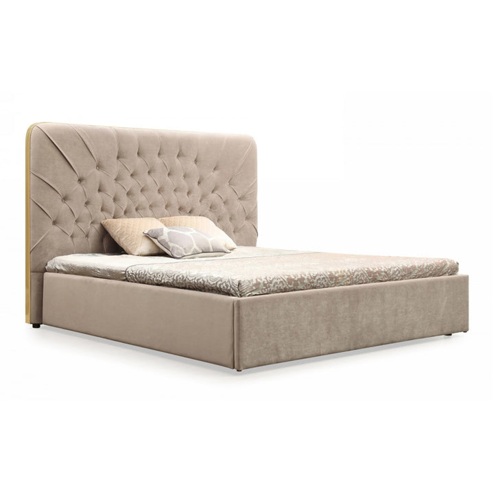 Moontide - Glam Beige Velvet and Brushed Brass Bedroom Set