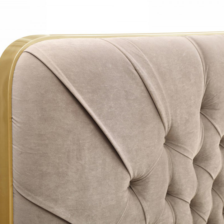Moontide - Glam Beige Velvet and Brushed Brass Bed
