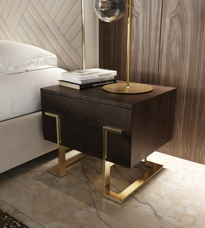 Moontide Modern Smoked Ash  and  Gold Nightstand